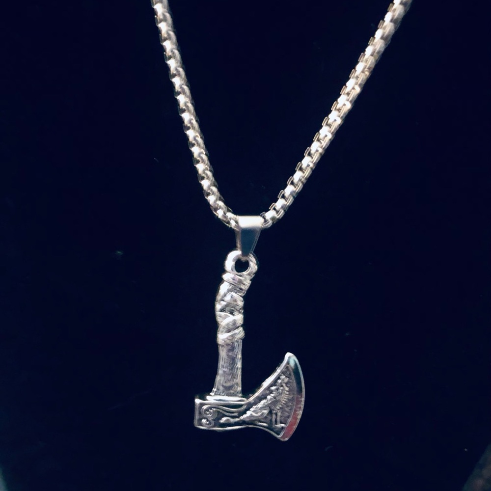 Silver Axe Pendant Necklace for Men